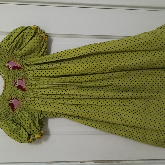 Green Polka Dot Smocked Dress - Picture 2 of 7